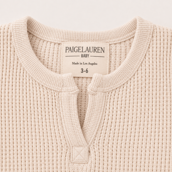 PAIGELAUREN Bone mineral wash thermal henley neckline and label detail