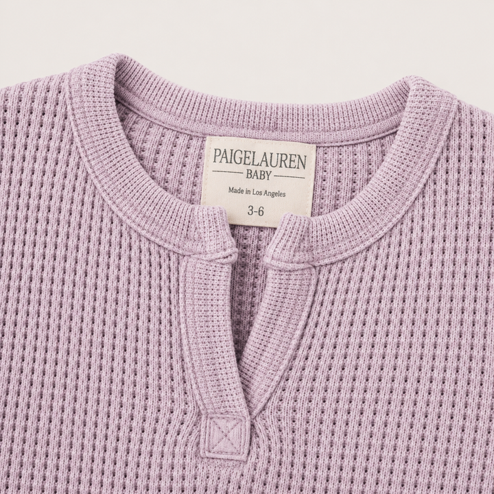 PAIGELAUREN Lilac mineral wash thermal henley neckline and label detail