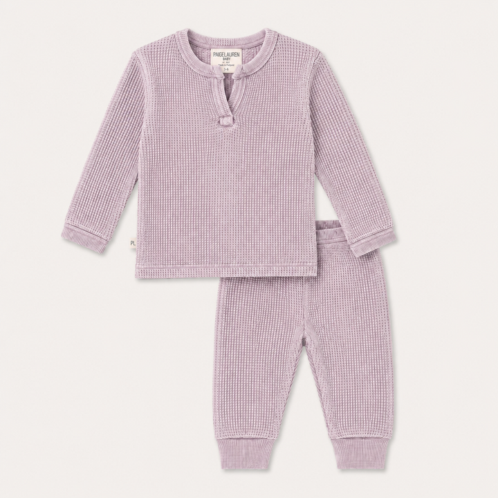 PAIGELAUREN Mineral Wash Thermal Henley Long John Set in Lilac