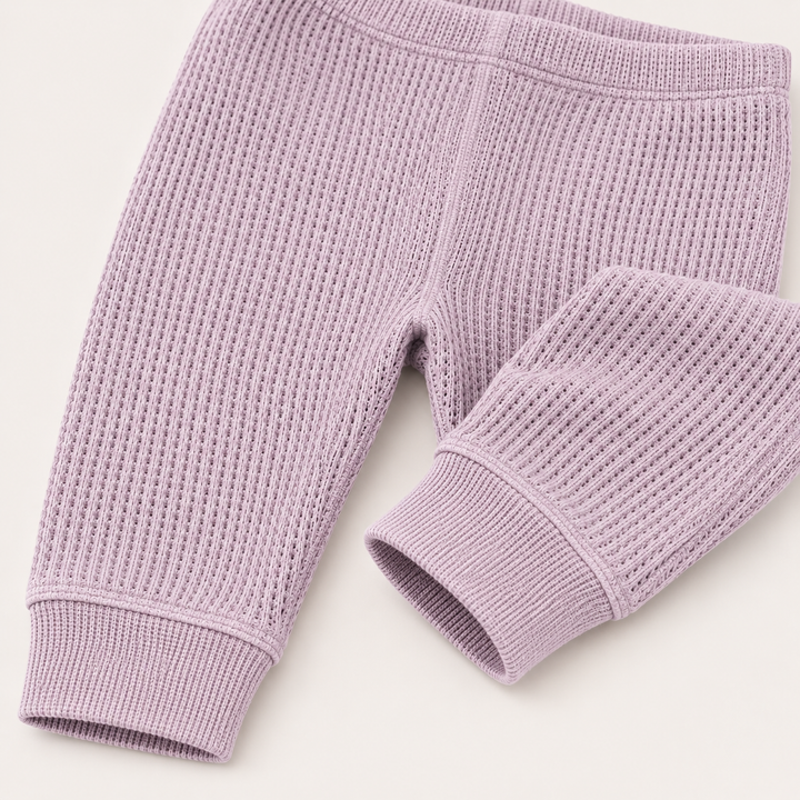 PAIGELAUREN Lilac mineral wash thermal pant with elastic waist and cuff detail