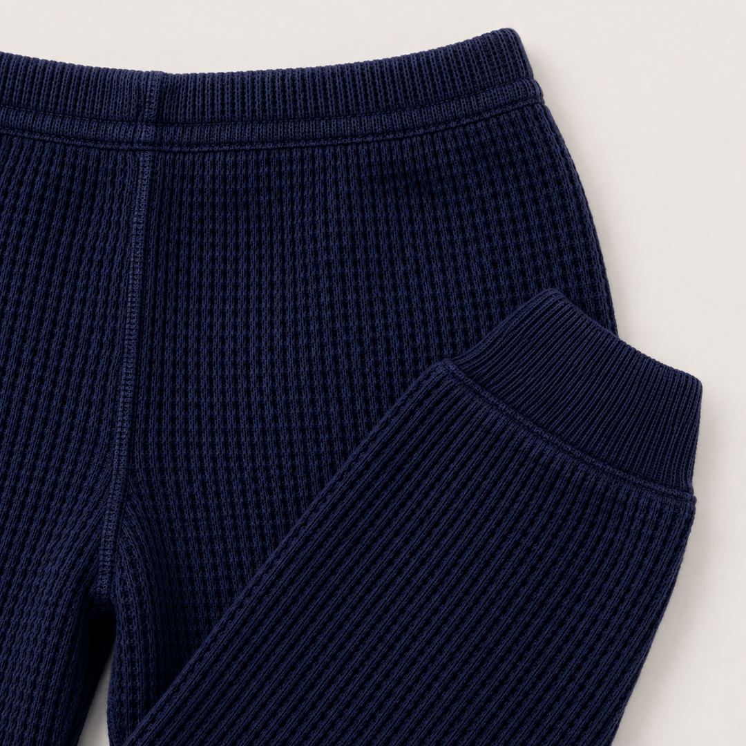 PAIGELAUREN Navy mineral wash thermal pant with elastic waist and cuff detail