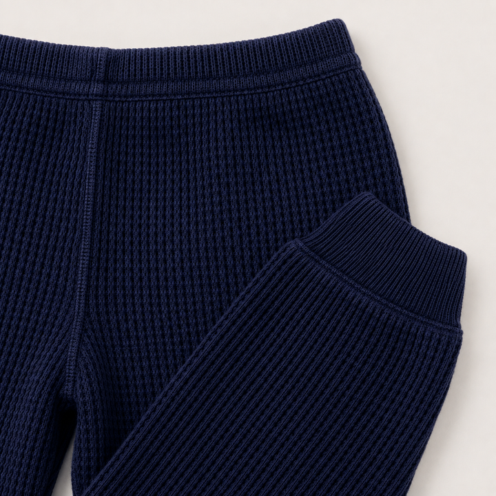 PAIGELAUREN Navy mineral wash thermal pant with elastic waist and cuff detail