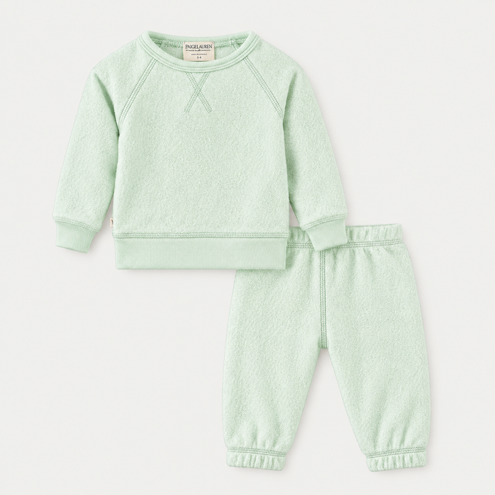 PAIGELAUREN Mint Brushed Fleece Boatneck Sweatshirt and Sweatpant Set
