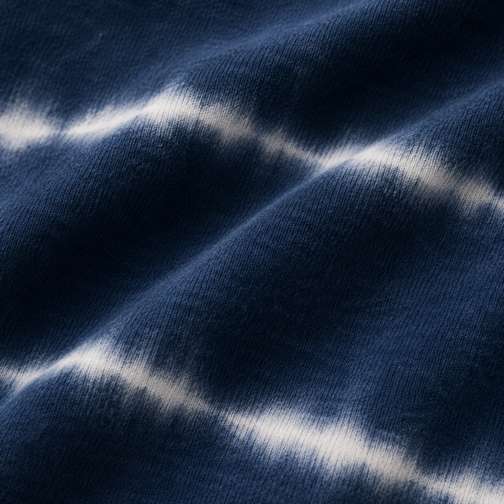 Close-up of PAIGELAUREN Navy Hand Dyed Stripe soft rib fabric