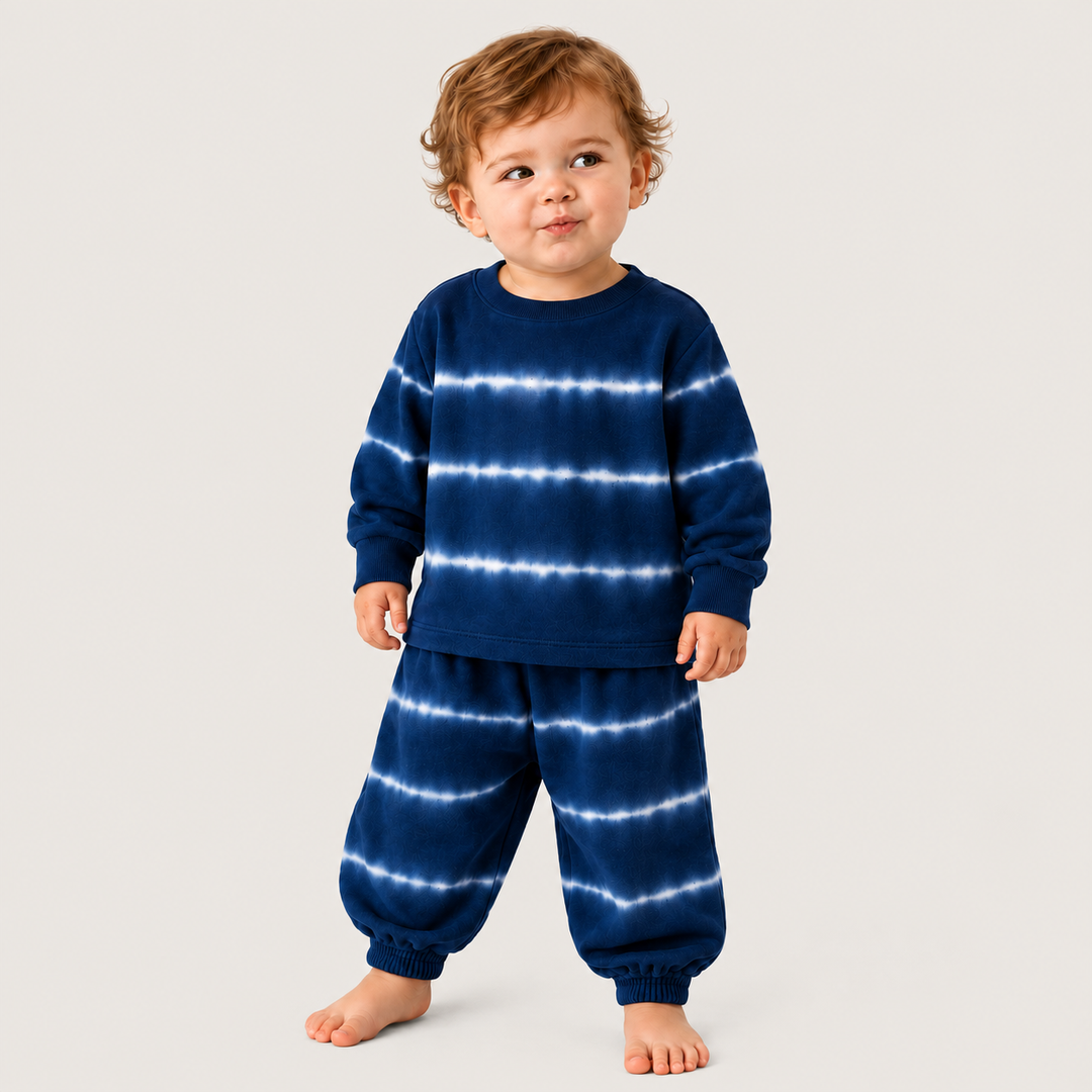 PAIGELAUREN Navy Hand Dyed Stripe Rib Pullover and Pant Set on toddler