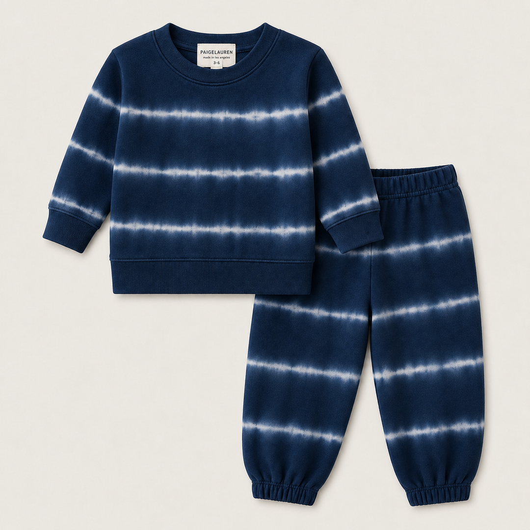 PAIGELAUREN Navy Hand Dyed Stripe Rib Pullover and Pant Set