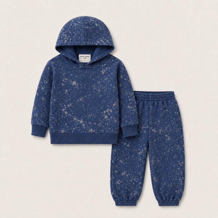 PAIGELAUREN Navy Splatter Brushed Rib Hoodie and Balloon Pant Set