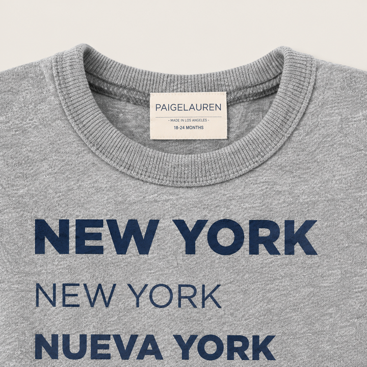 PAIGELAUREN New York graphic fleece sweatshirt neckline and label detail