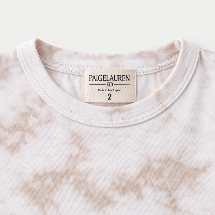 PAIGELAUREN Oat Crystal Rib Tee neckline and label detail