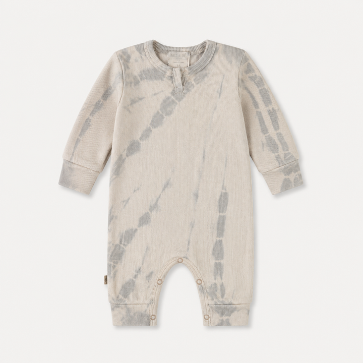PAIGELAUREN Oat Ribbed Tonal Tie Dye Henley Romper made in Los Angeles.
