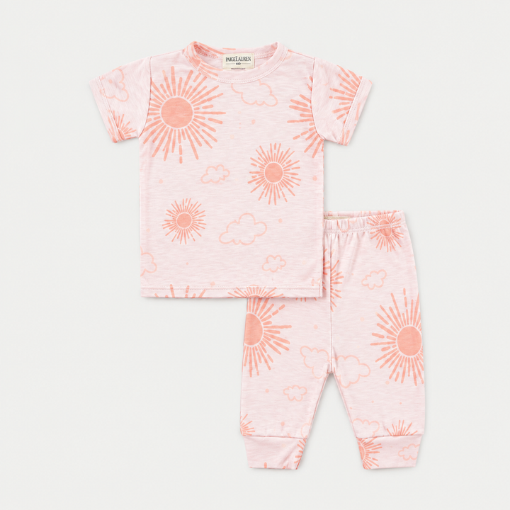 PAIGELAUREN Sun Burst Slub Tee and Legging Set in light in Orange