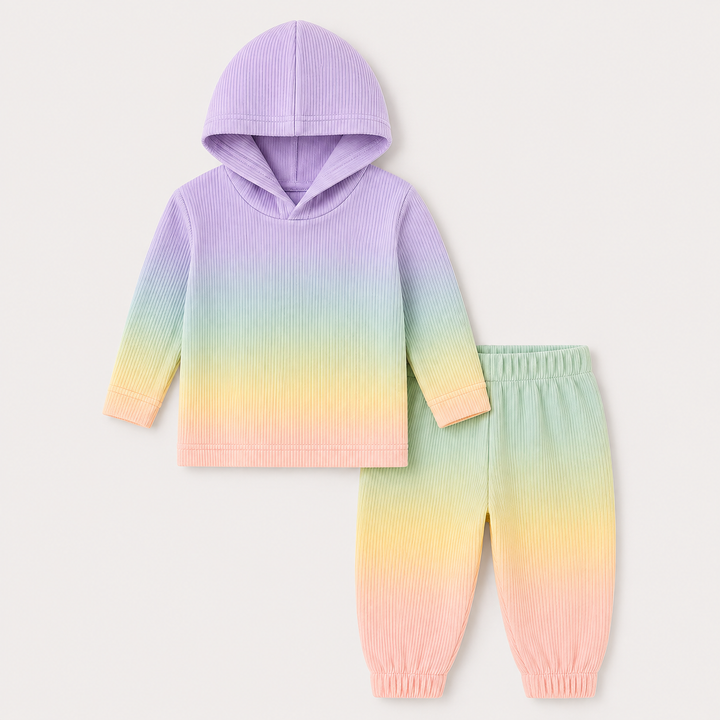 PAIGELAUREN Pastel Rainbow Dip Dye Ribbed Oversized Hoodie and Baggy Pant Set