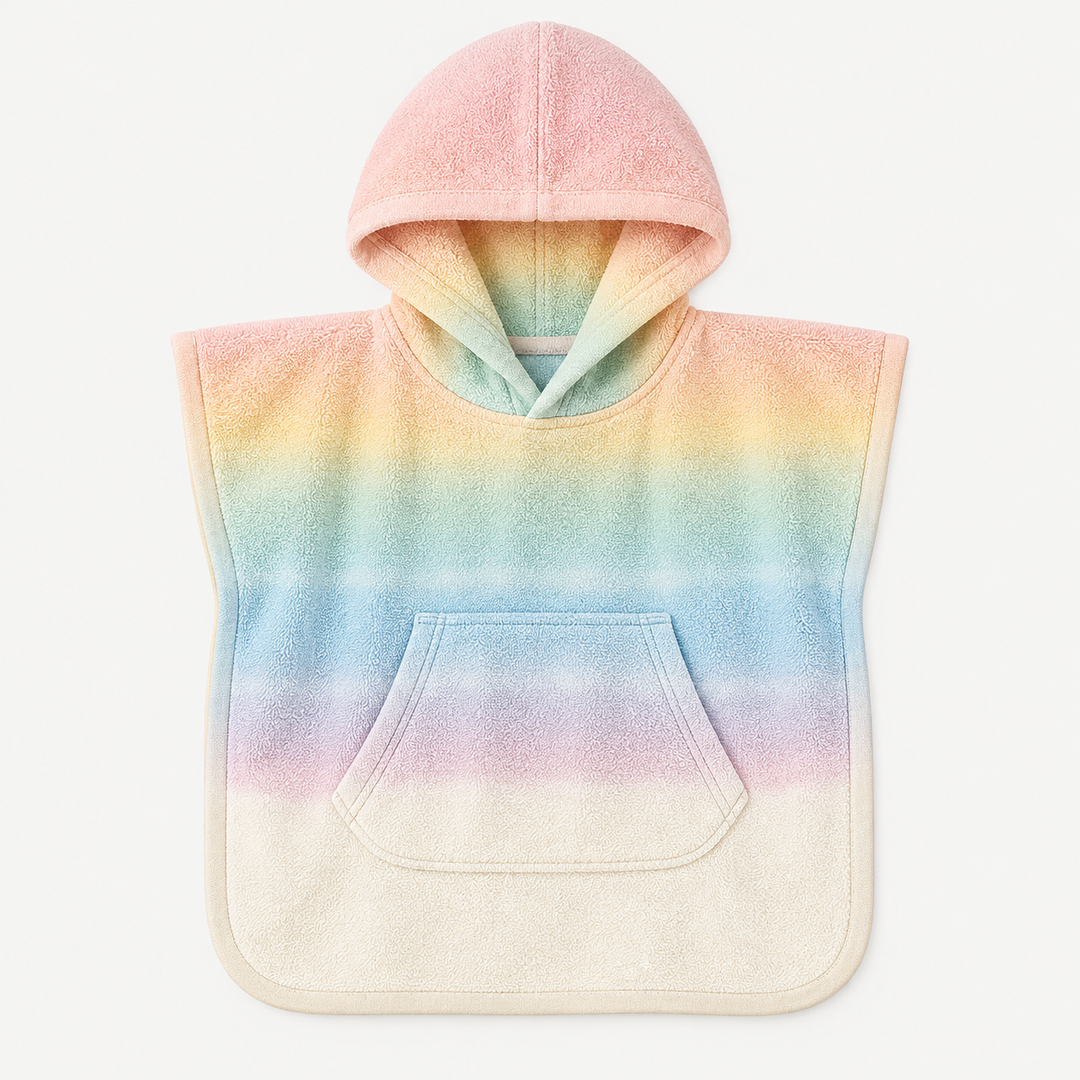 PAIGELAUREN Pastel Rainbow Ombré Loop Terry Hooded Poncho with kangaroo pocket