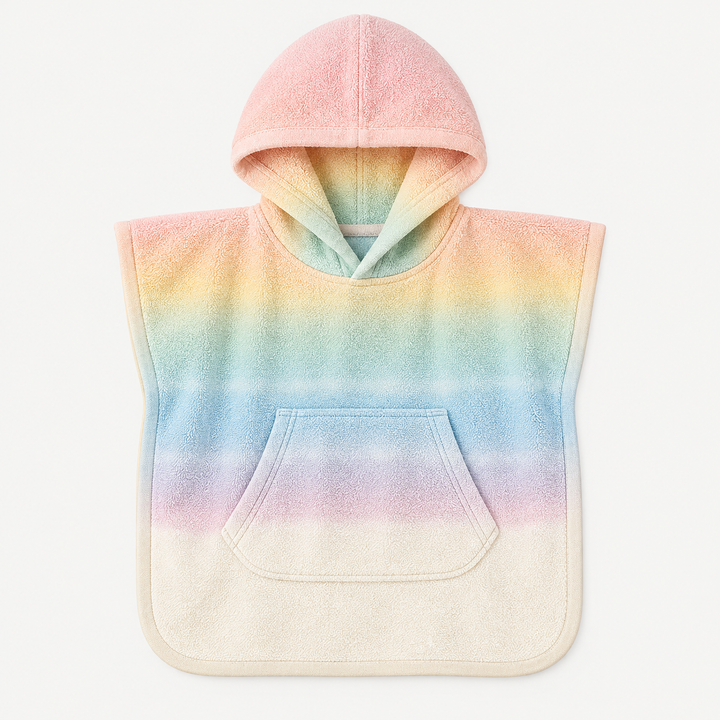 PAIGELAUREN Pastel Rainbow Ombré Loop Terry Hooded Poncho with kangaroo pocket