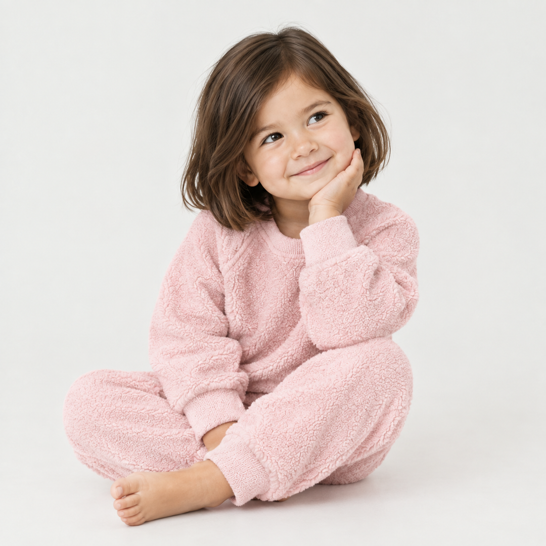 PAIGELAUREN Pink Fluffy Sherpa matching sweatshirt and jogger set on child