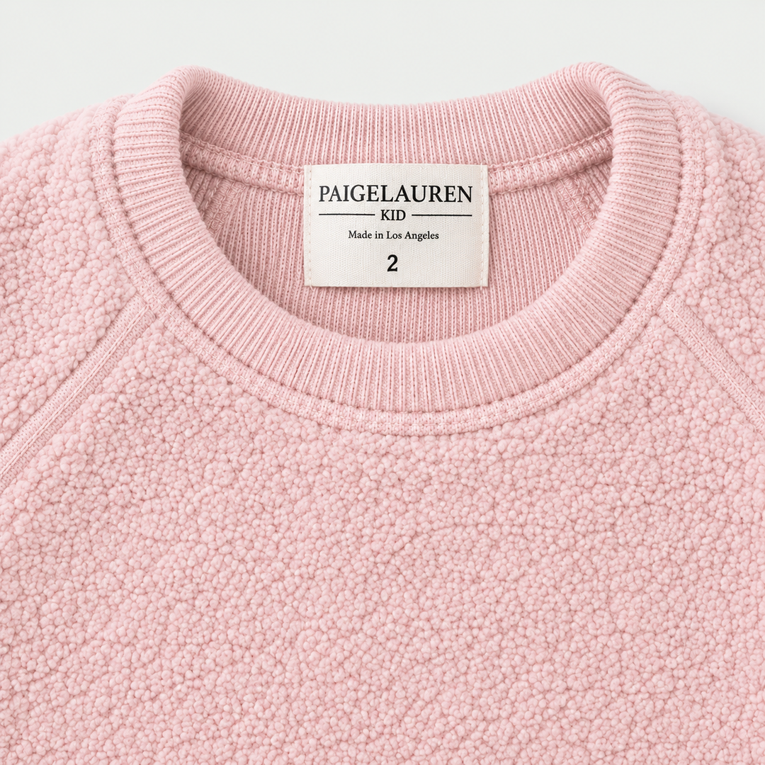 Pink Fluffy Sherpa sweatshirt ribbed neckline and raglan seam detail