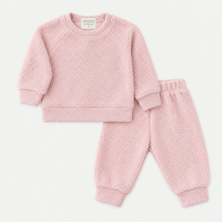 PAIGELAUREN Pink Oversized Fluffy Sherpa Sweatshirt and Jogger Set