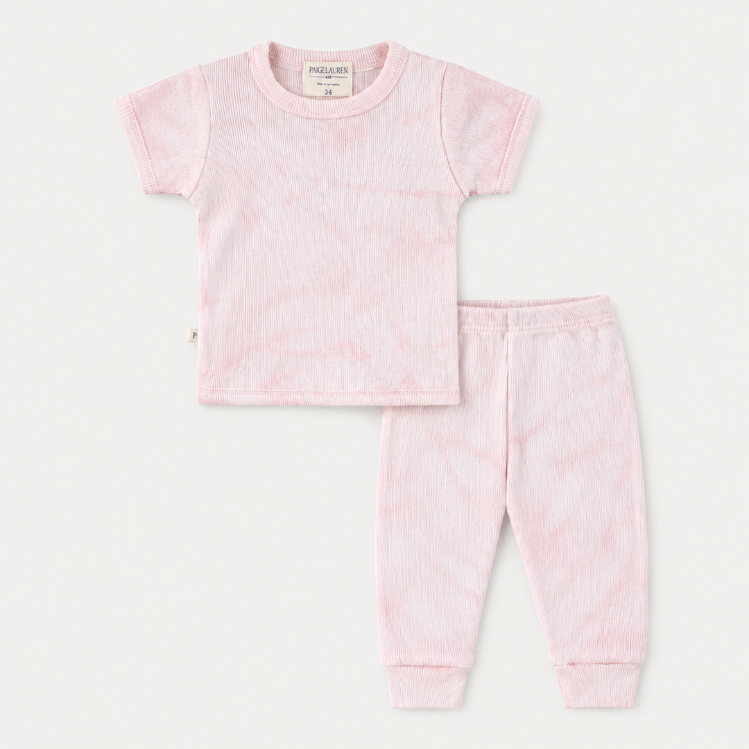 PAIGELAUREN Pink Marble 2x1 Rib Tee + Legging Set