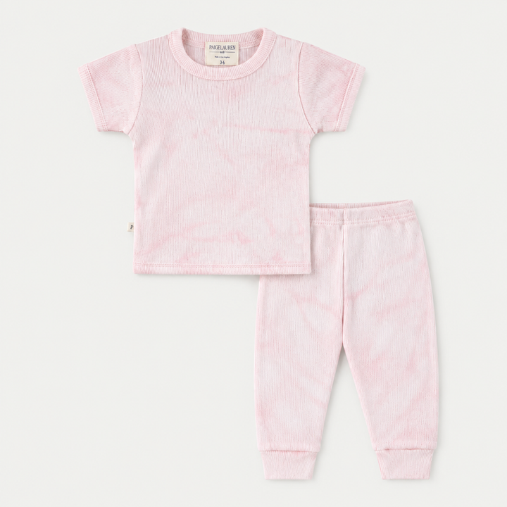 PAIGELAUREN Pink Marble 2x1 Rib Tee + Legging Set