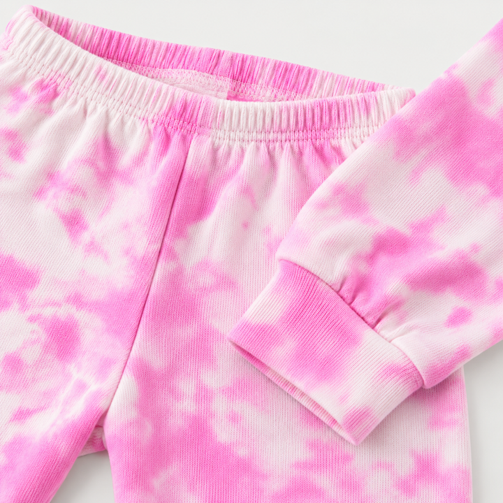 Pink marble French terry jogger waistband, fabric and cuff detail
