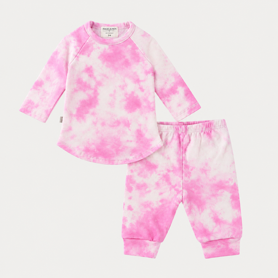 PAIGELAUREN pink marble lightweight French terry long sleeve tee and jogger set