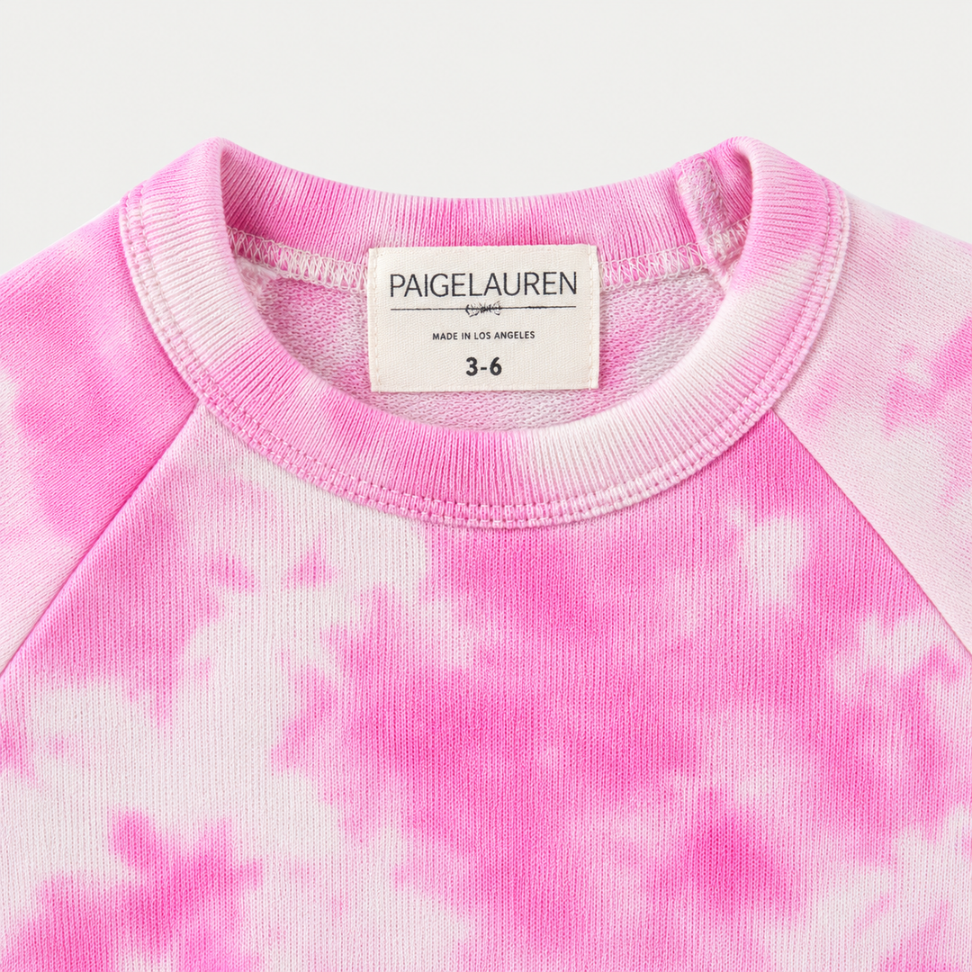 Pink marble French terry raglan neckline and PAIGELAUREN label detail
