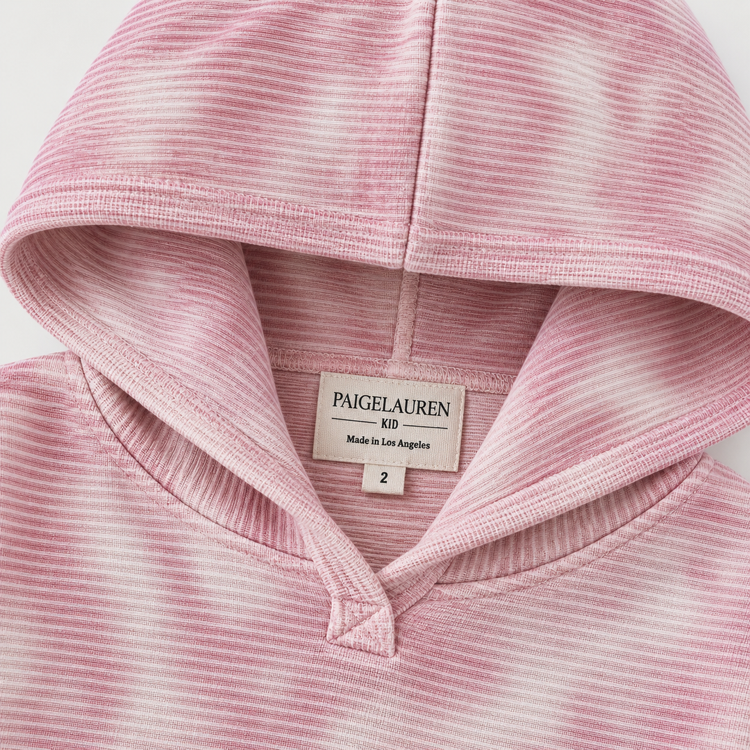 PAIGELAUREN Pink Marble Stripe Hoodie hood and neckline detail