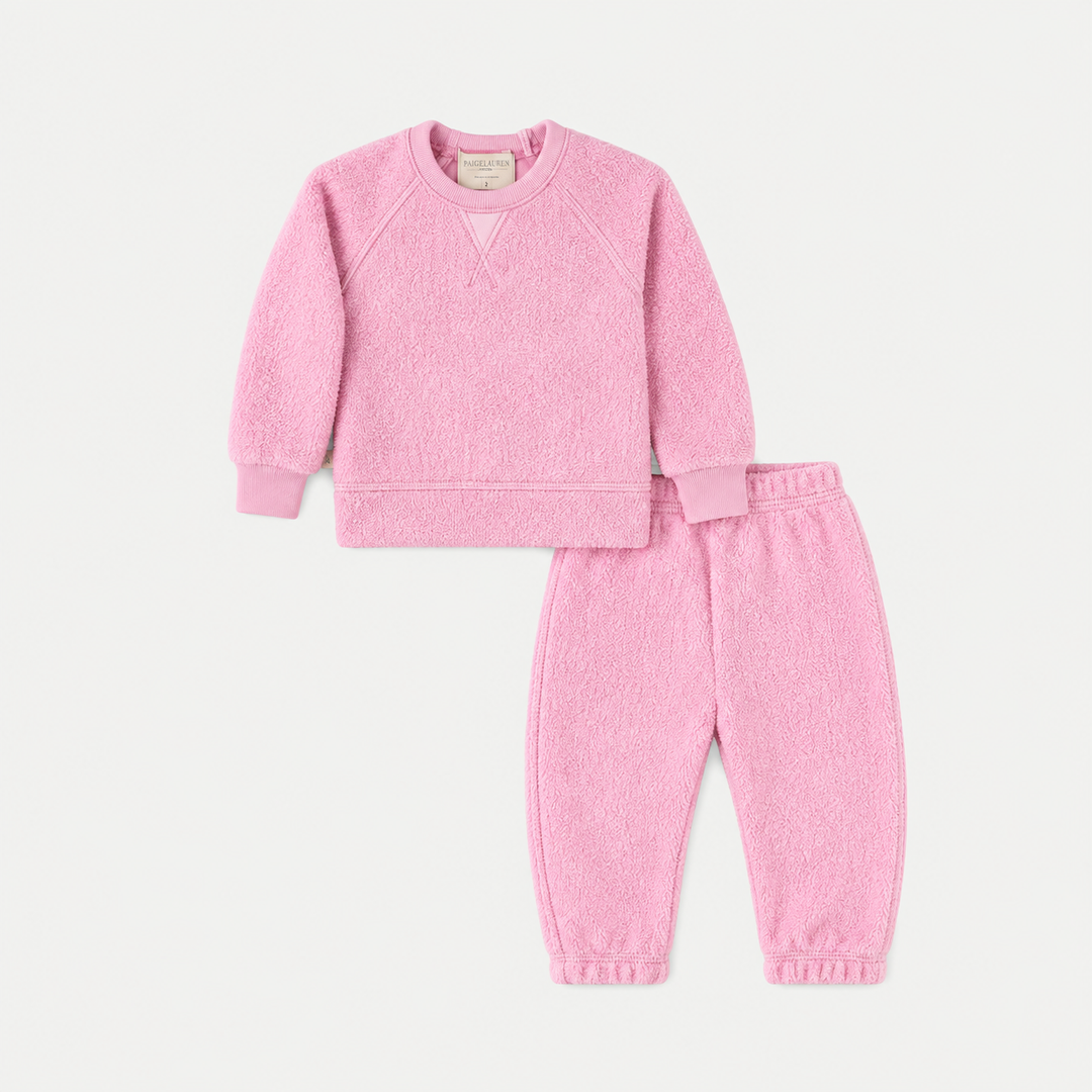 PAIGELAUREN Pink Sherpa Sweatshirt and Sweatpant Set