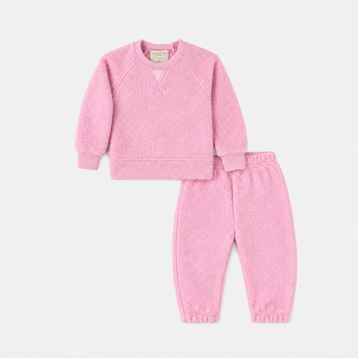 PAIGELAUREN Pink Sherpa Sweatshirt and Sweatpant Set