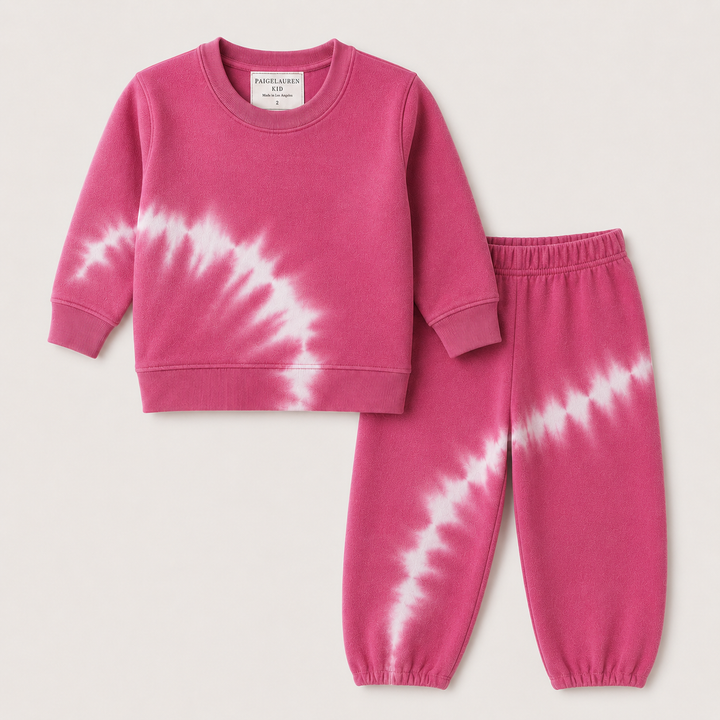 PAIGELAUREN Pink Tie Dye Fleece Sweatshirt and Sweatpant Set
