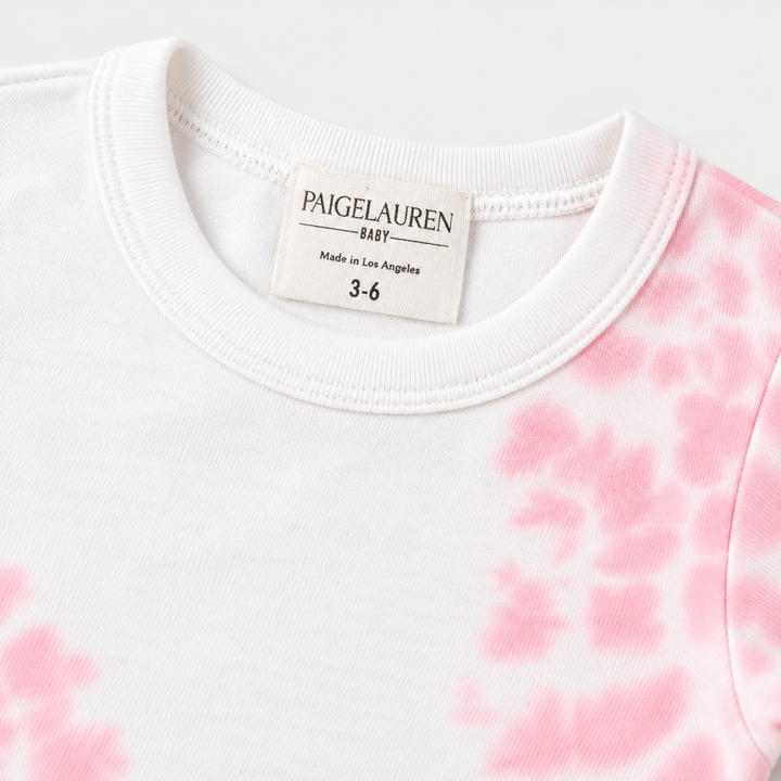PAIGELAUREN Pink and White Tie Dye Ribbed Tee neckline and label detail