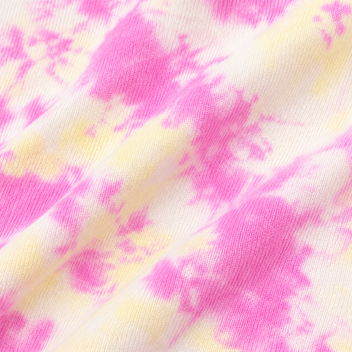 Close-up of PAIGELAUREN pink and yellow Ultra Light French Terry fabric