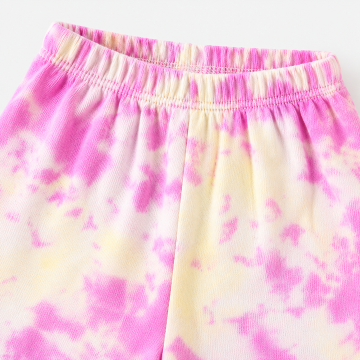 Pink and yellow French terry jogger elastic waistband and fabric detail