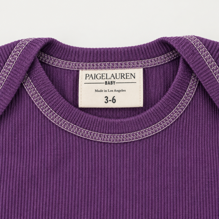 PAIGELAUREN Plum Rib Lap Tee envelope neckline and label detail