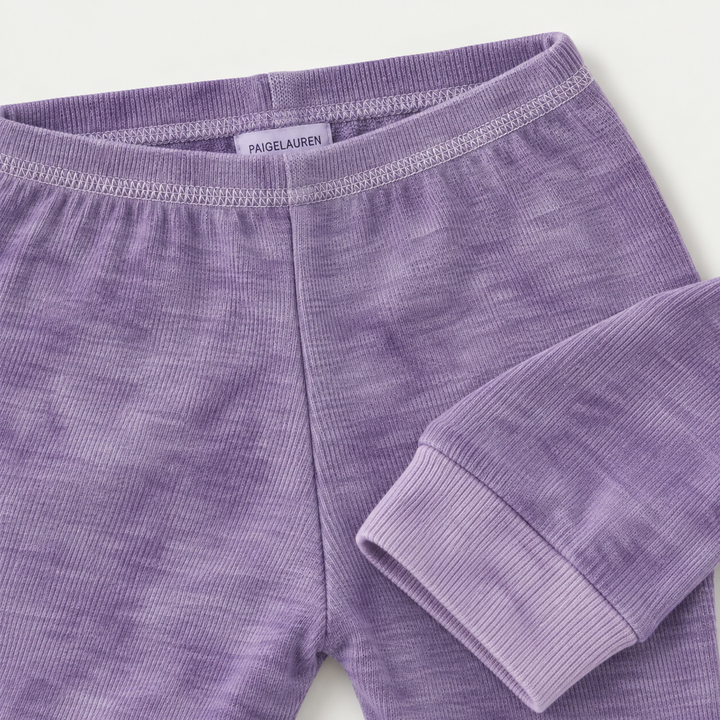 Purple marble slub rib jogger waistband, fabric and cuff detail