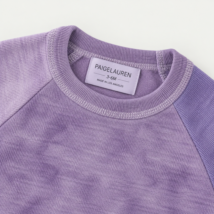 Purple marble slub rib raglan neckline and PAIGELAUREN label detail