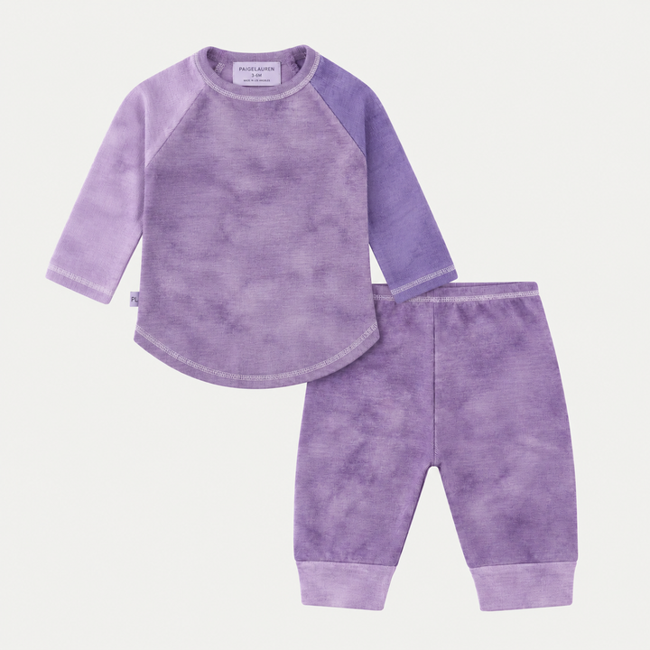 PAIGELAUREN purple marble slub rib raglan tee and jogger set