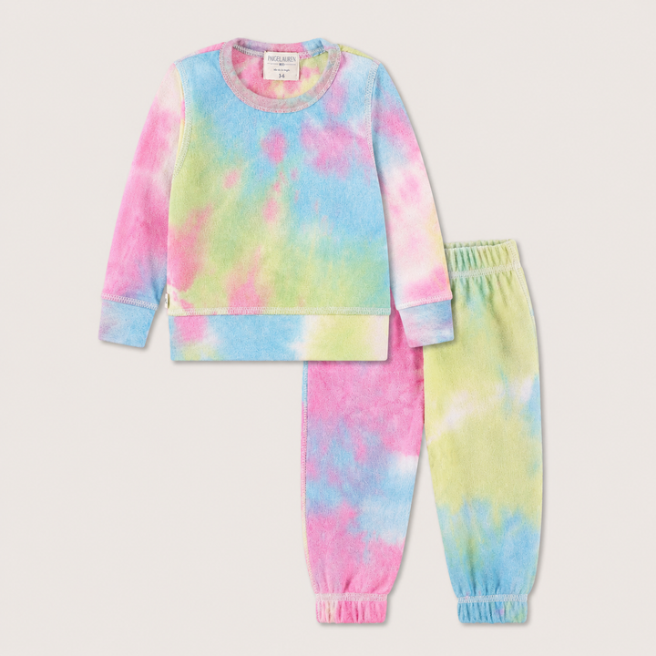 PAIGELAUREN Rainbow Brushed Hacci Tie Dye Pullover and Pant Set