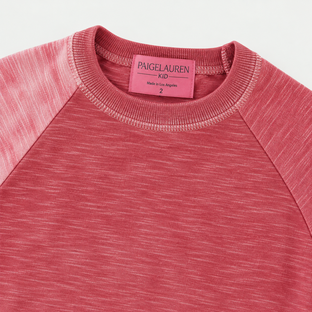 Red marble slub rib raglan neckline and PAIGELAUREN label detail