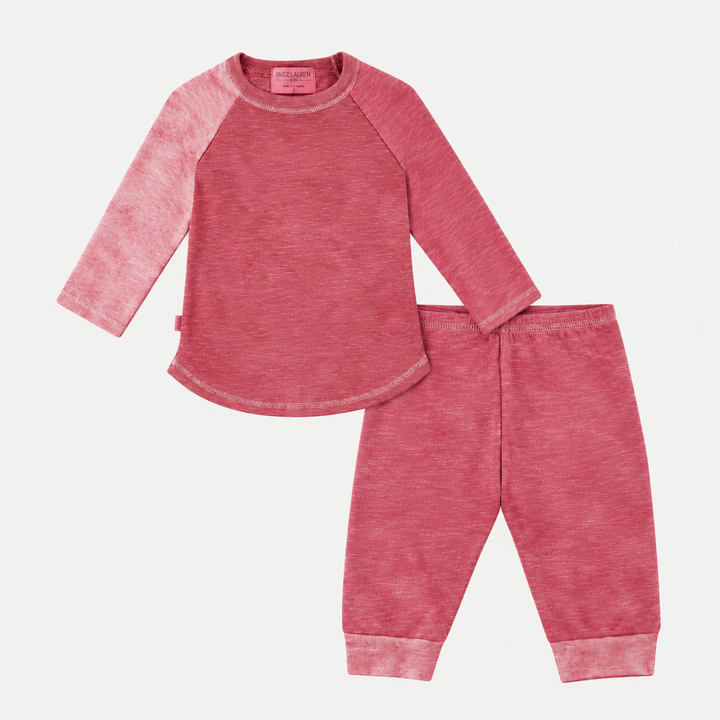 PAIGELAUREN red marble slub rib raglan tee and jogger set