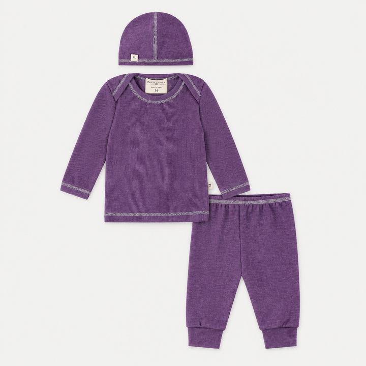 PAIGELAUREN Rib Beanie, Lap Tee + Legging Set in Plum