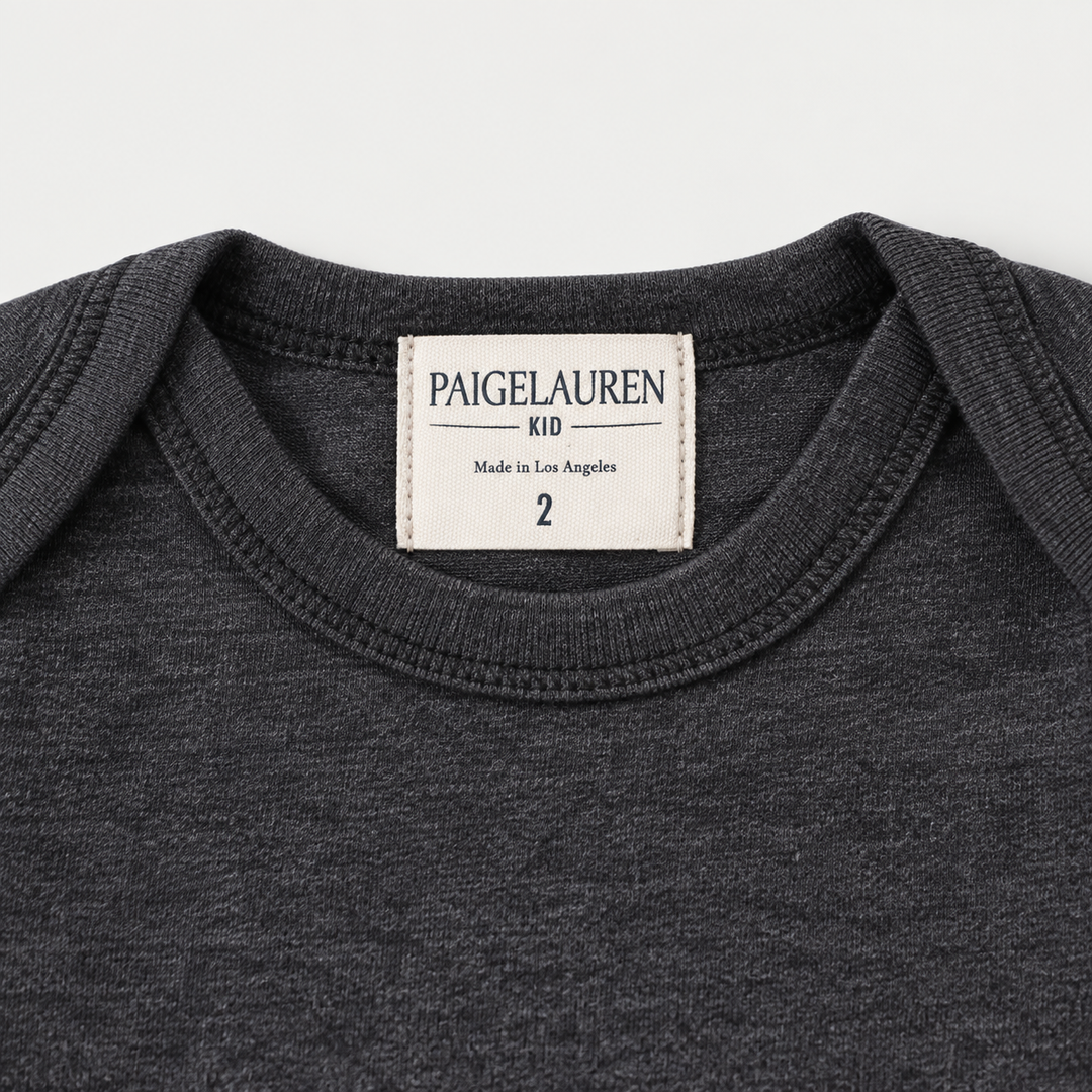 PAIGELAUREN Charcoal Rib Lap Tee lap shoulder neckline and label detail