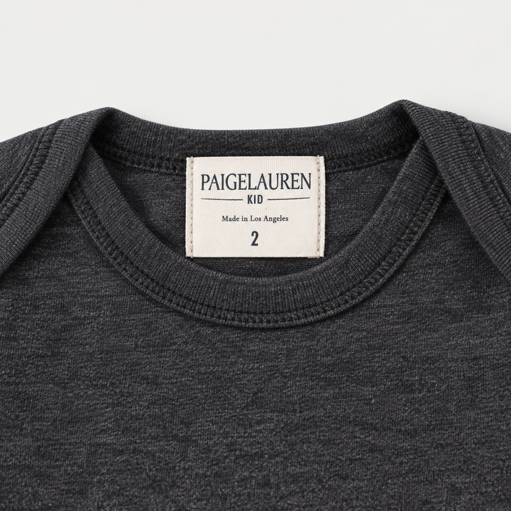 PAIGELAUREN Charcoal Rib Lap Tee lap shoulder neckline and label detail