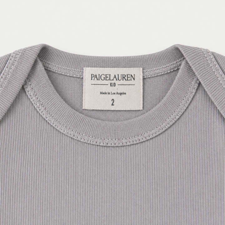 PAIGELAUREN Gray Rib Lap Tee lap shoulder neckline and label detail