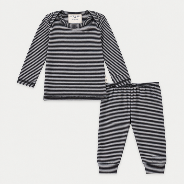 PAIGELAUREN Rib Lap Tee + Legging Set in Black Stripe