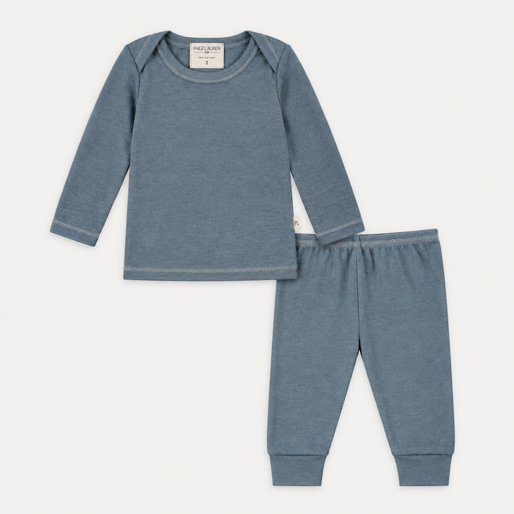 PAIGELAUREN Rib Lap Tee + Legging Set in Blue