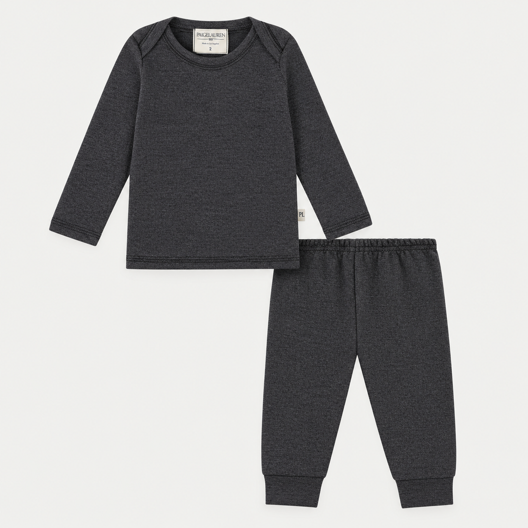 PAIGELAUREN Rib Lap Tee + Legging Set in Charcoal