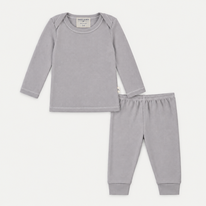 PAIGELAUREN Rib Lap Tee + Legging Set in Gray
