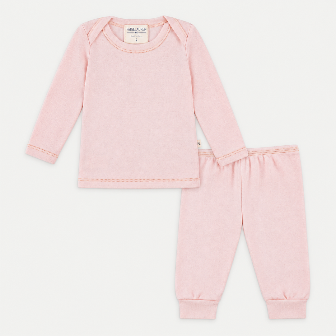 PAIGELAUREN Rib Lap Tee + Legging Set in Pink