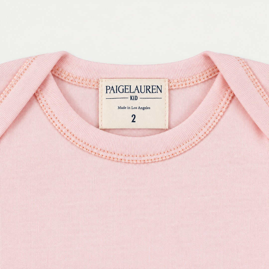PAIGELAUREN Pink Rib Lap Tee lap shoulder neckline and label detail